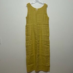 Tom Tom California Yellow 100% Linen Sleeveless Dress Womens Size L - FLAWS